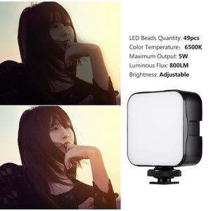 Mini LED Video Light Photography Fill-in Lamp 6500K Dimmable 5W+Cold Shoe Mount Adapter for Canon Nikon Sony DSLR